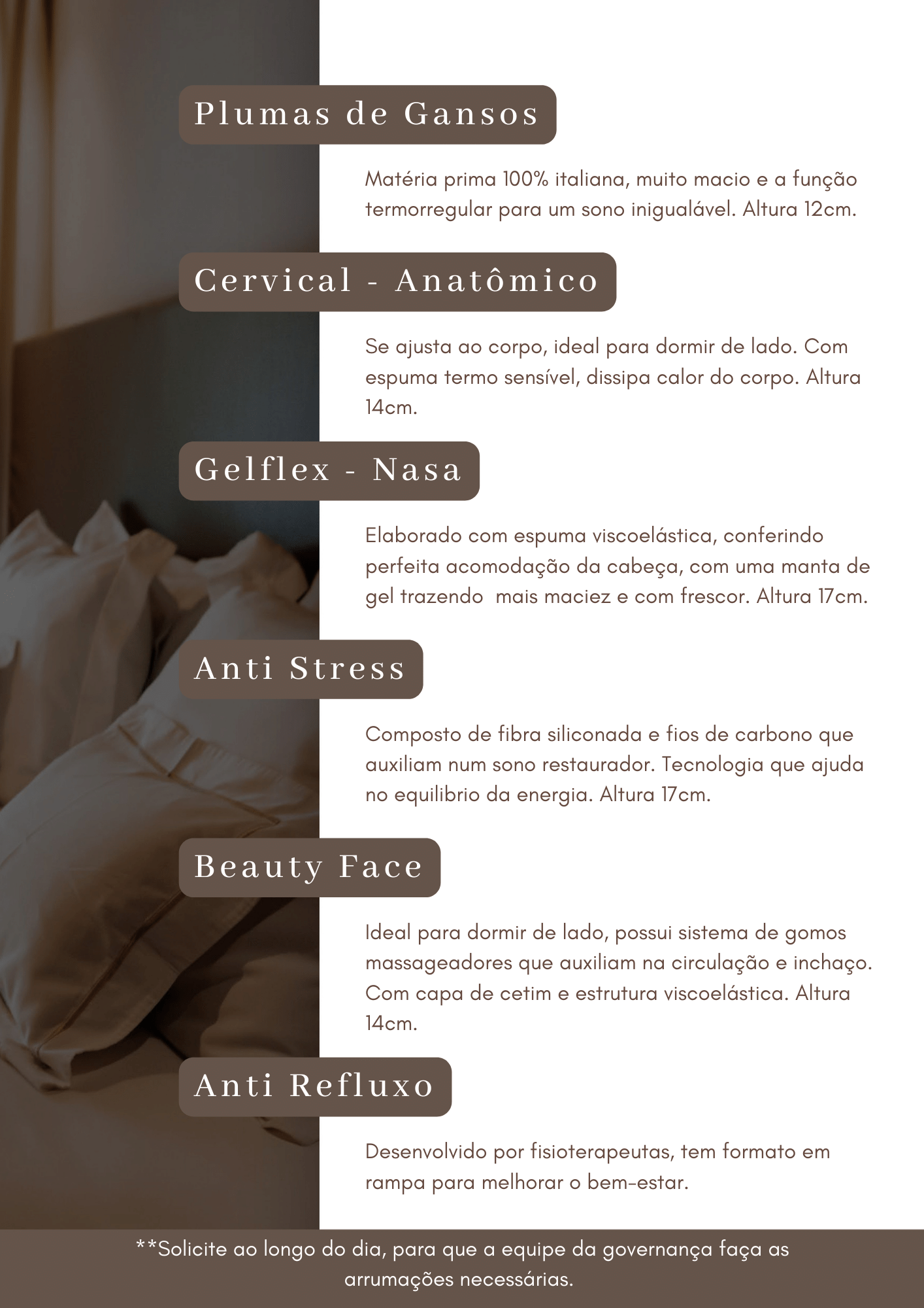 Menu de Travesseiros - Hotel Quebra-Noz 2